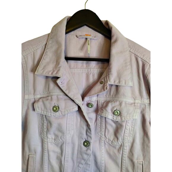 Free People Jean Jacket Womens Lilac Purple Customized Button Front Crop L - Picture 4 of 10